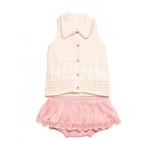 NEW TUN TUN girl's lauren knit set in natural/pink